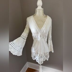 Calma Lace Trimed Tunic Top White XS